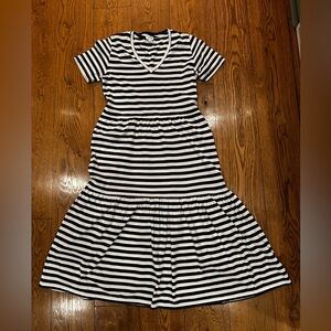 J. Crew Navy and White Striped V-Neck dress